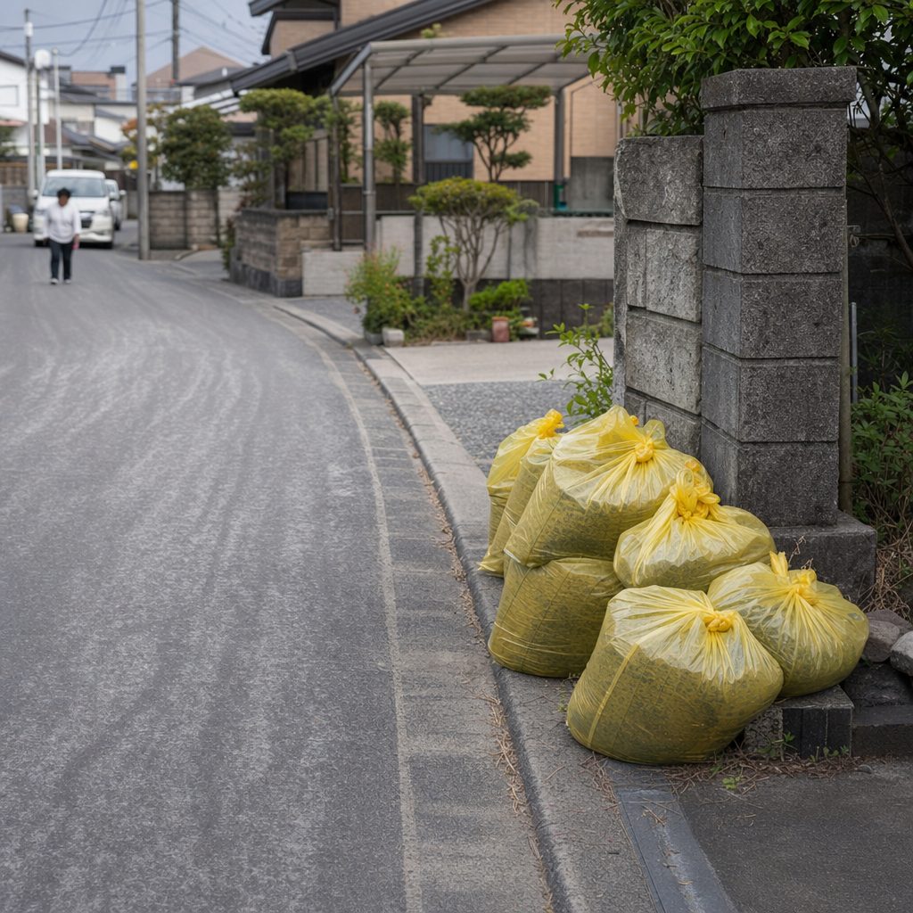 道路脇に置かれた克灰袋